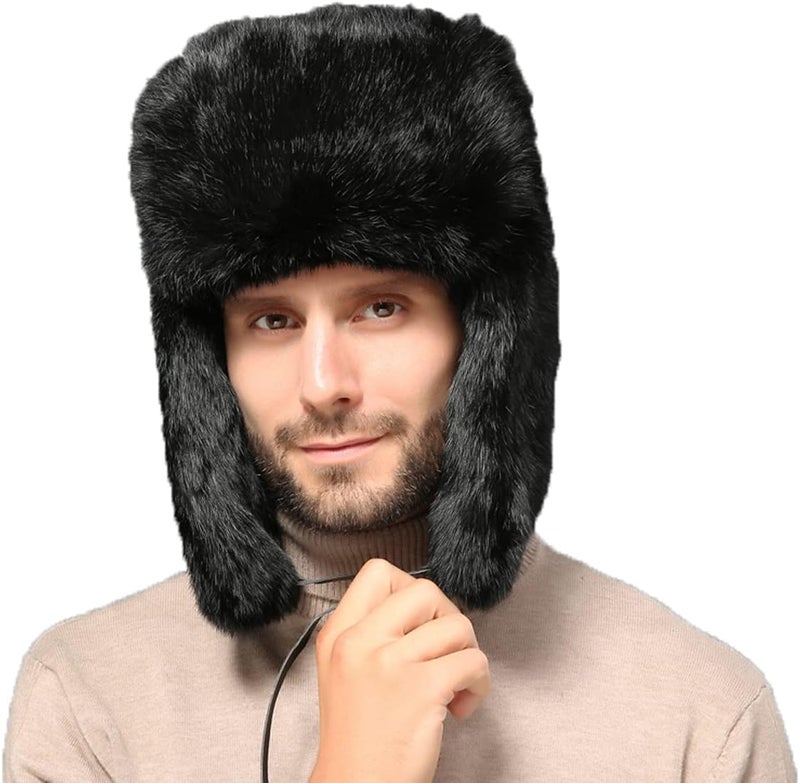 PURFUN Men Women Faux Fur Trapper Hat Winter Thick Furry Ushanka Earflap Cap Windproof Cycling Ski Hunting Hat with Ear Flap - Image 3